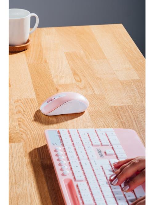 EVERET KM-9676 Beyaz/Pempe Multimedya Tablet-Telefon Standlı Klavye + Mouse Set